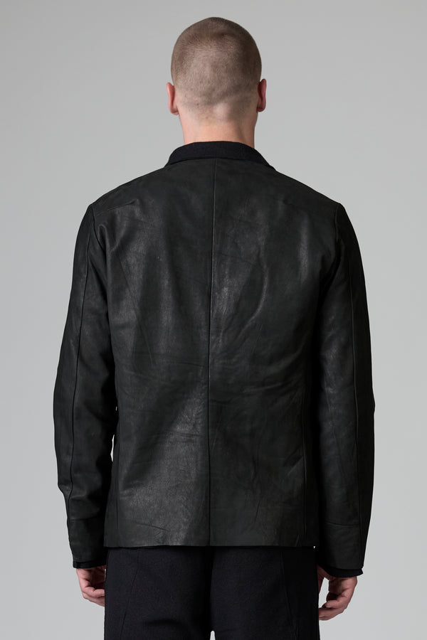 Veste en cuir ciré coupe régulière avec empiècements en tissu de laine vierge | 1016.CFUTRBQ260.U10