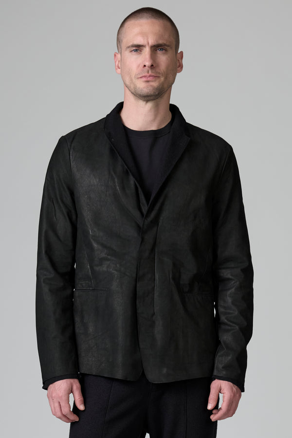 Veste en cuir ciré coupe régulière avec empiècements en tissu de laine vierge | 1016.CFUTRBQ260.U10