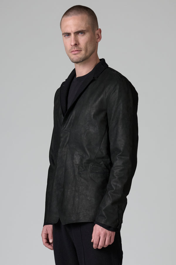 Waxed leather regular-fit jacket with boiled wool inserts | 1016.CFUTRBQ260.U10