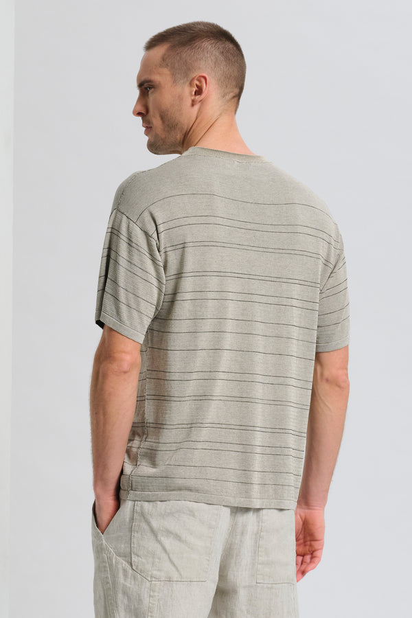 Striped oversize reversibile double-face vanisé knit with cotton outside and viscose inside | 1017.CFUTRC12473.U102