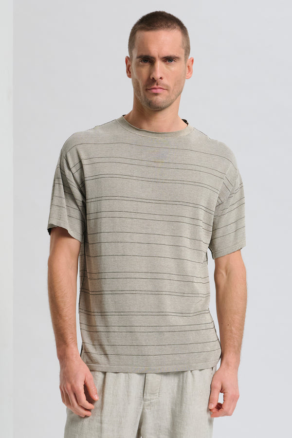 Striped oversize reversibile double-face vanisé knit with cotton outside and viscose inside | 1017.CFUTRC12473.U102