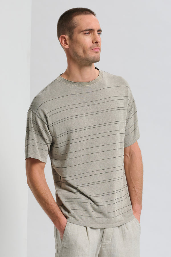 Striped oversize reversibile double-face vanisé knit with cotton outside and viscose inside | 1017.CFUTRC12473.U102