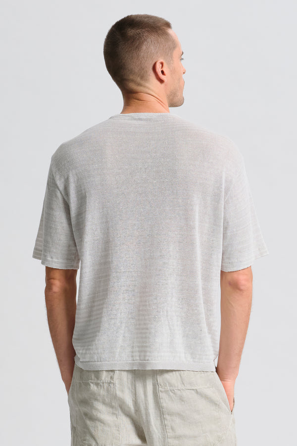Maglia manica corta loose fit di misto lino con riga irregolare | 1017.CFUTRC13481.U301