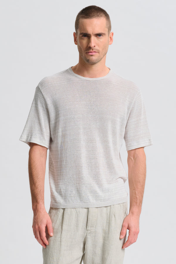 Maglia manica corta loose fit di misto lino con riga irregolare | 1017.CFUTRC13481.U301