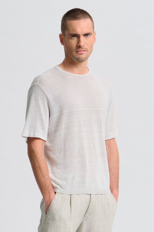 Maglia manica corta loose fit di misto lino con riga irregolare | 1017.CFUTRC13481.U301