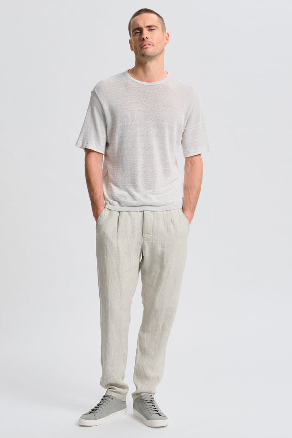 Maglia manica corta loose fit di misto lino con riga irregolare | 1017.CFUTRC13481.U301