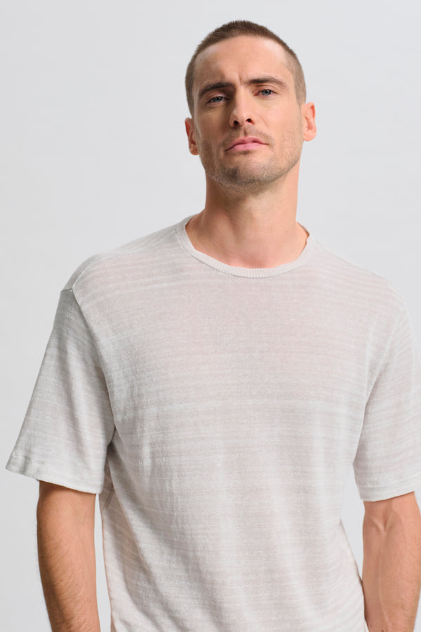 Maglia manica corta loose fit di misto lino con riga irregolare | 1017.CFUTRC13481.U301