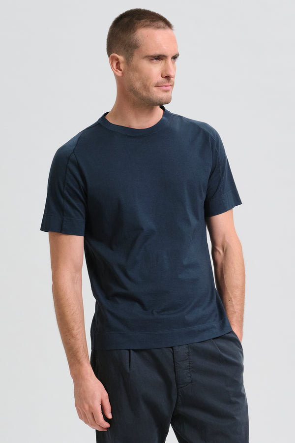 T-shirt girocollo regular-fit in jersey di cotone con bordo collo in maglia | 1017.CFUTRC1360.U05