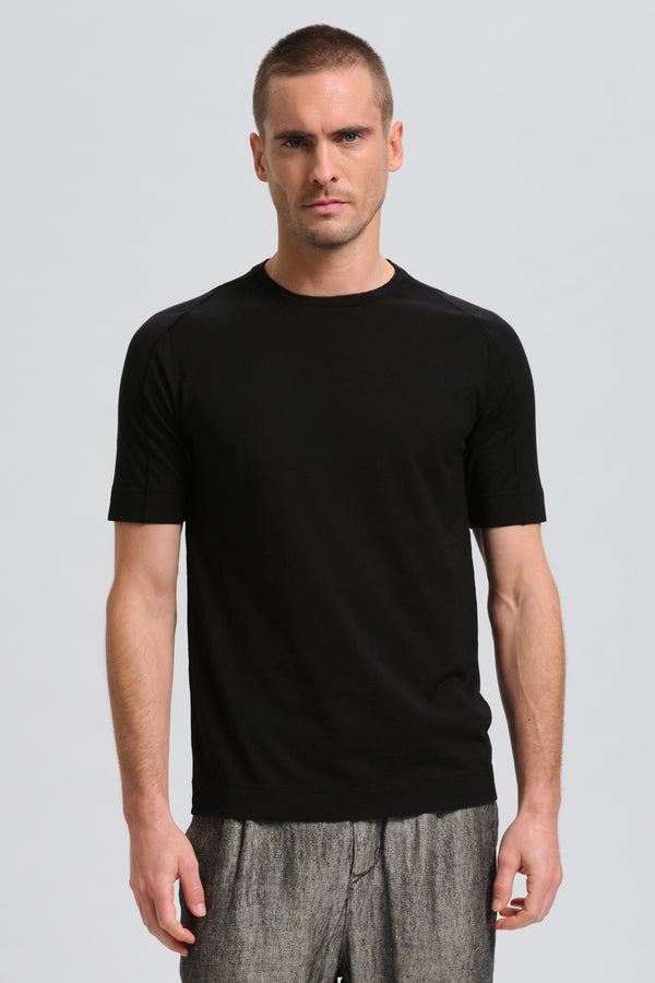 T-shirt girocollo regular-fit in jersey di cotone con bordo collo in maglia | 1017.CFUTRC1360.U10