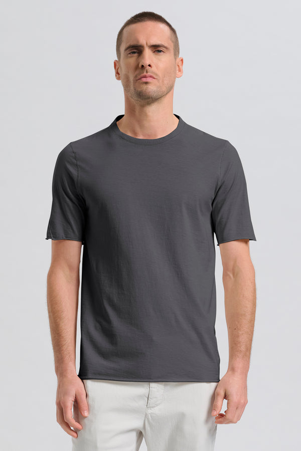 Long-fit cotton jersey T-shirt with knitted inserts and raw-cut hems | 1017.CFUTRC1363.U12