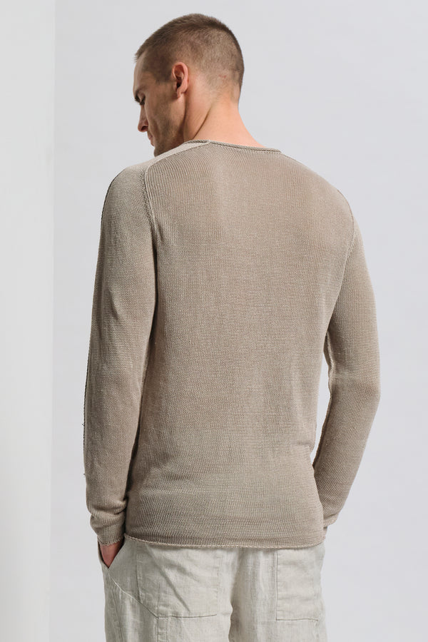 Maglia girocollo regular-fit manica lunga in lino con intarsio a contrasto | 1017.CFUTRC16510.U02