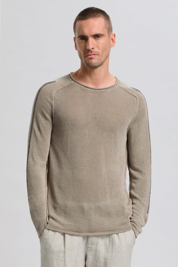 Maglia girocollo regular-fit manica lunga in lino con intarsio a contrasto | 1017.CFUTRC16510.U02