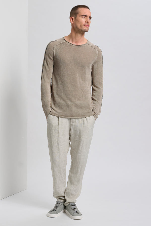 Maglia girocollo regular-fit manica lunga in lino con intarsio a contrasto | 1017.CFUTRC16510.U02