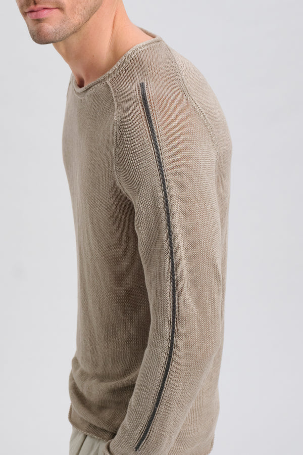 Maglia girocollo regular-fit manica lunga in lino con intarsio a contrasto | 1017.CFUTRC16510.U02