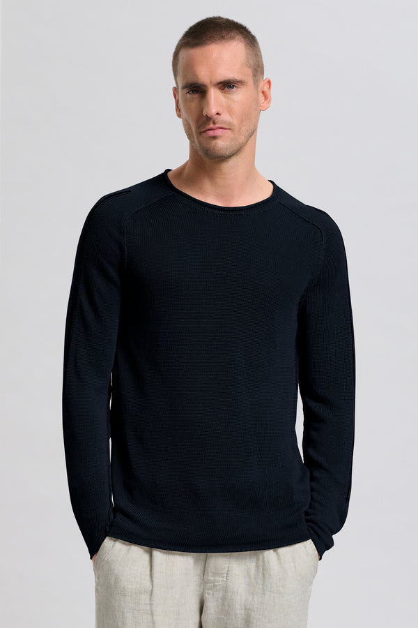 Maglia girocollo regular-fit manica lunga in lino con intarsio a contrasto | 1017.CFUTRC16510.U05