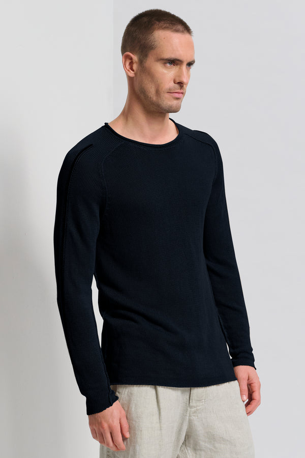 Maglia girocollo regular-fit manica lunga in lino con intarsio a contrasto | 1017.CFUTRC16510.U05