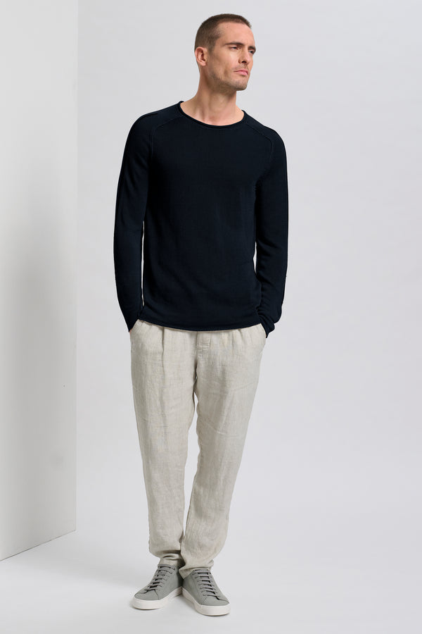 Maglia girocollo regular-fit manica lunga in lino con intarsio a contrasto | 1017.CFUTRC16510.U05