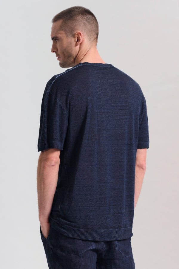 Cold-dyeing loose-fit T-shirt in hemp jersey with knitted inserts | 1017.CFUTRC3380E.U205