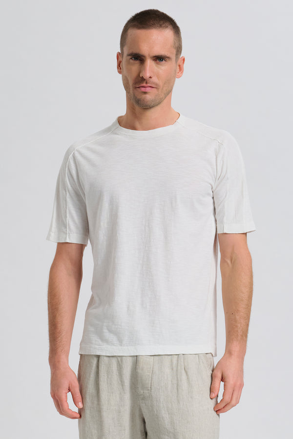 Loose-fit T-shirt in slub cotton malfilè jersey with herringbone knit inserts | 1017.CFUTRC5400.U00