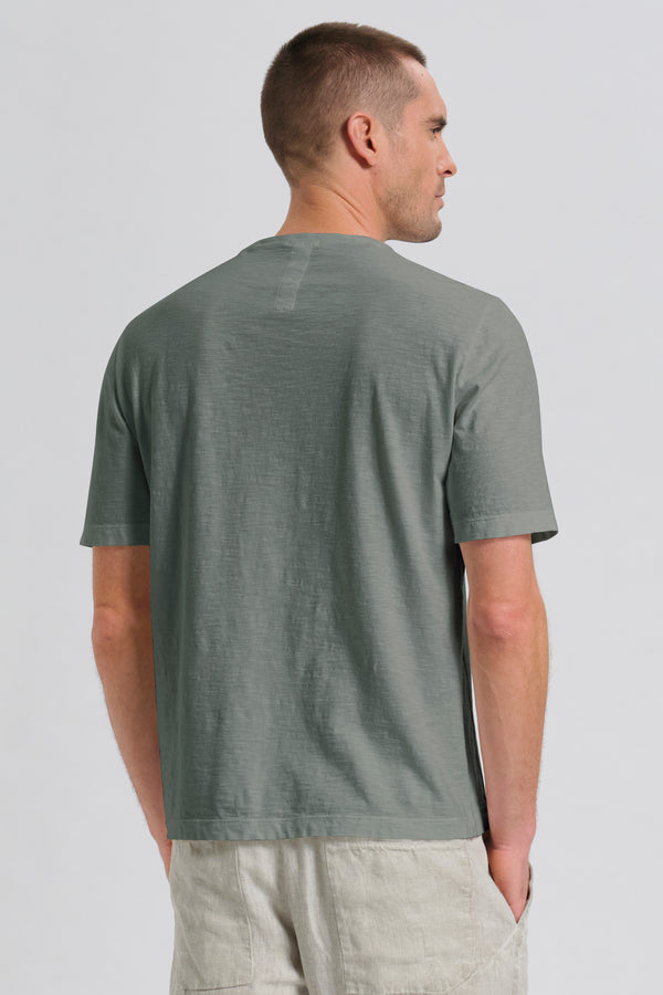 T-Shirt im Loose Fit aus Baumwolljersey aus Flammgarn mit Flammé-Struktur mit Strickeinsätzen mit Fischgrätmuster | 1017.CFUTRC5400.U13