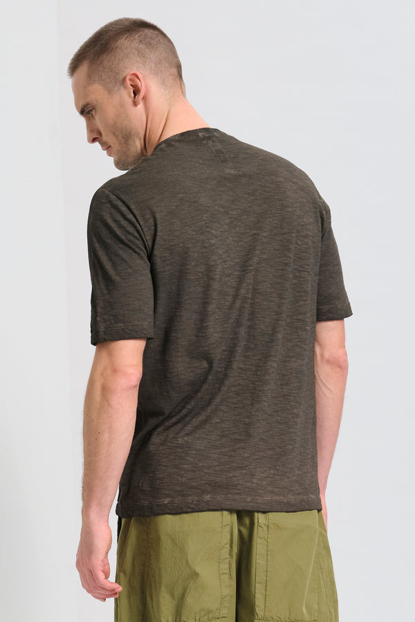 T-Shirt im Loose Fit, kalt gefärbt, aus Baumwolljersey aus Flammgarn mit Flammé-Struktur mit Strickeinsätzen | 1017.CFUTRC5400E.U204