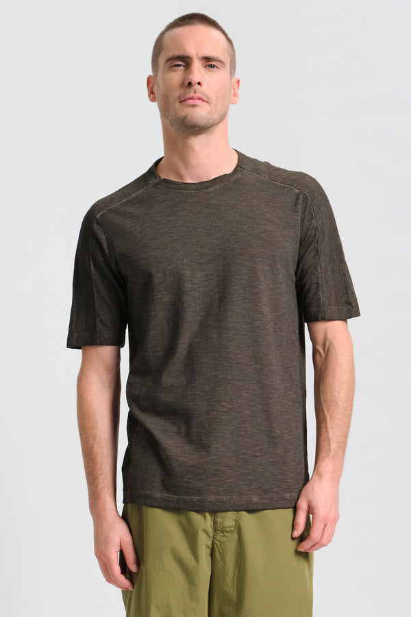T-Shirt im Loose Fit, kalt gefärbt, aus Baumwolljersey aus Flammgarn mit Flammé-Struktur mit Strickeinsätzen | 1017.CFUTRC5400E.U204