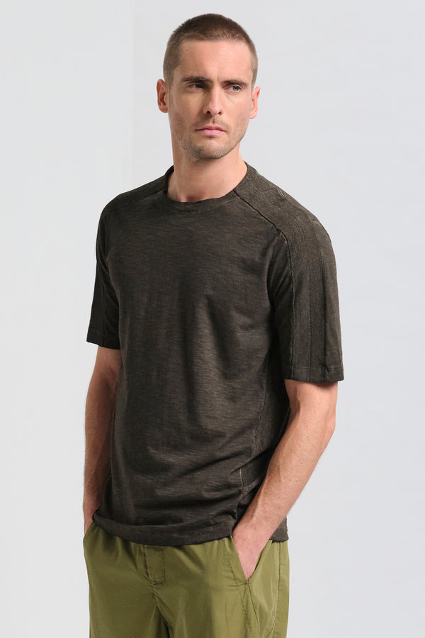 T-shirt coupe loose teint à froid en jersey malfilé de coton flammé avec applications en maille | 1017.CFUTRC5400E.U204