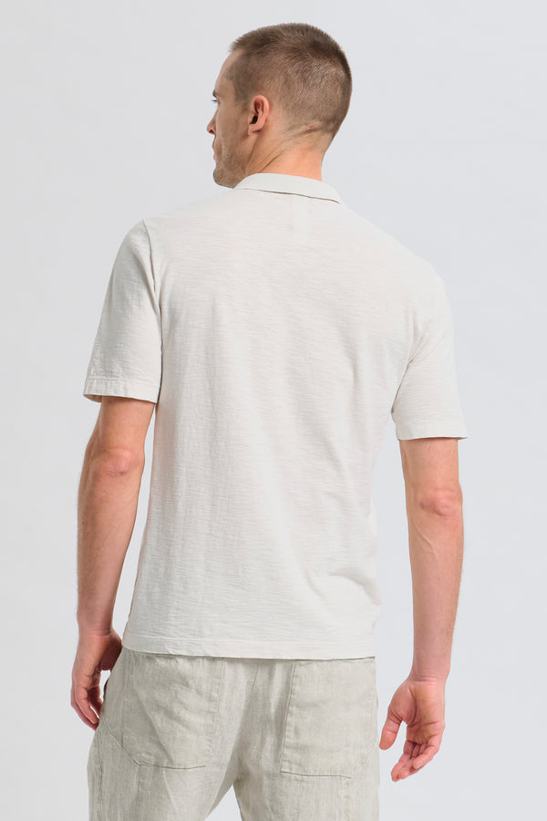 Loose-fit polo shirt with derby collar in slub cotton malfilè jersey with knitted inserts | 1017.CFUTRC5401.U02