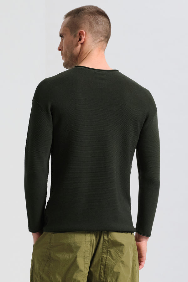 Maglia girocollo loose-fit a manica lunga in punto links di cotone crepe | 1017.CFUTRC7425.U04