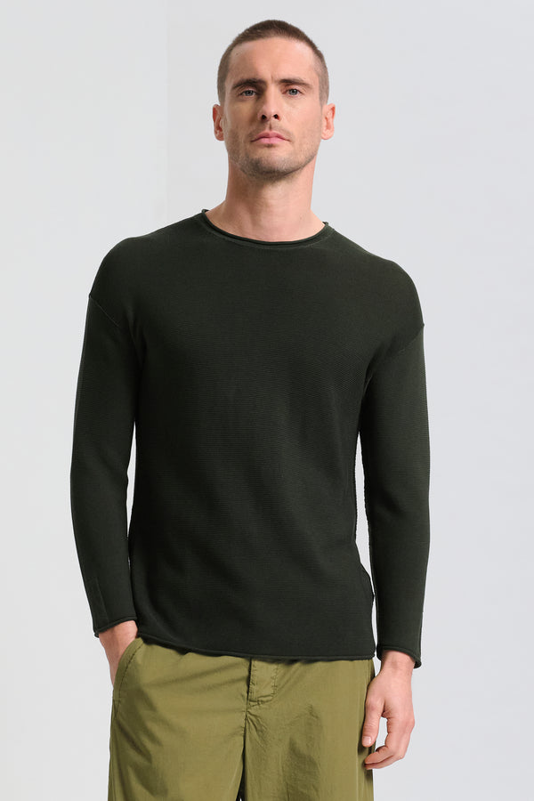 Maglia girocollo loose-fit a manica lunga in punto links di cotone crepe | 1017.CFUTRC7425.U04