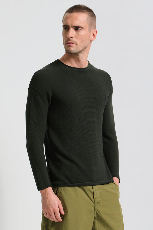 Maglia girocollo loose-fit a manica lunga in punto links di cotone crepe | 1017.CFUTRC7425.U04