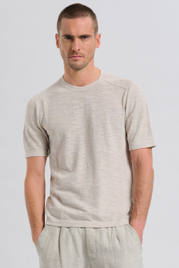 Maglia girocollo regular-fit a manica corta in cotone fiammato | 1017.CFUTRC8431.U02