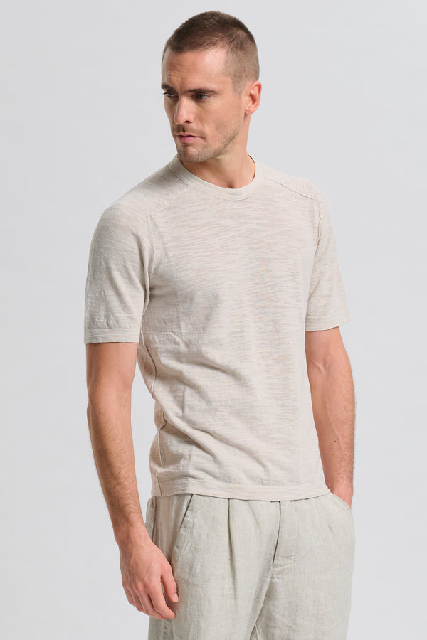 Maglia girocollo regular-fit a manica corta in cotone fiammato | 1017.CFUTRC8431.U02