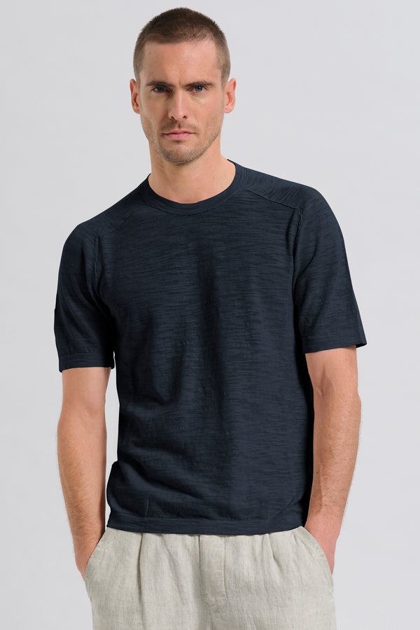 Maglia girocollo regular-fit a manica corta in cotone fiammato | 1017.CFUTRC8431.U05