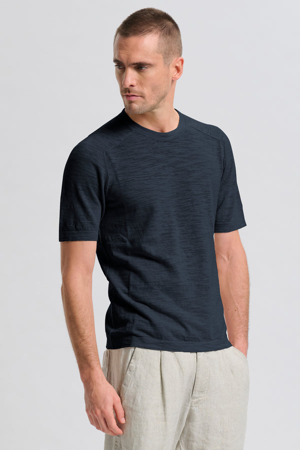 Maglia girocollo regular-fit a manica corta in cotone fiammato | 1017.CFUTRC8431.U05