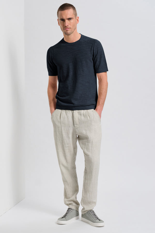 Maglia girocollo regular-fit a manica corta in cotone fiammato | 1017.CFUTRC8431.U05