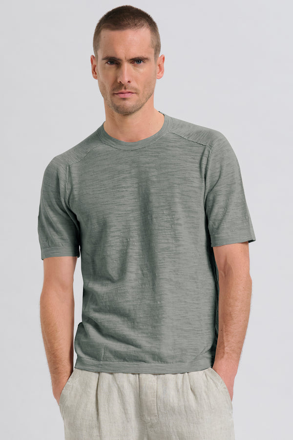 Maglia girocollo regular-fit a manica corta in cotone fiammato | 1017.CFUTRC8431.U13