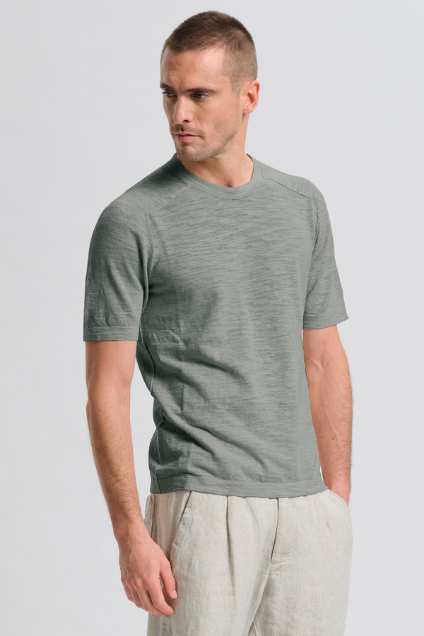 Maglia girocollo regular-fit a manica corta in cotone fiammato | 1017.CFUTRC8431.U13