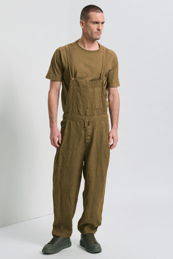 Salopette loose-fit in lino con inserti in maglia con punto spinato di cotone e lino | 1017.CFUTRCD134.U06