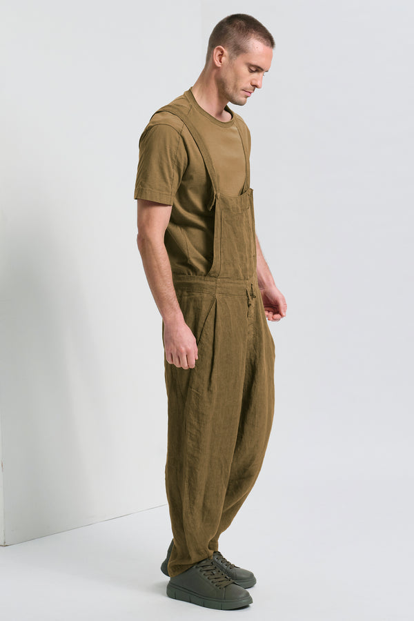 Salopette loose-fit in lino con inserti in maglia con punto spinato di cotone e lino | 1017.CFUTRCD134.U06