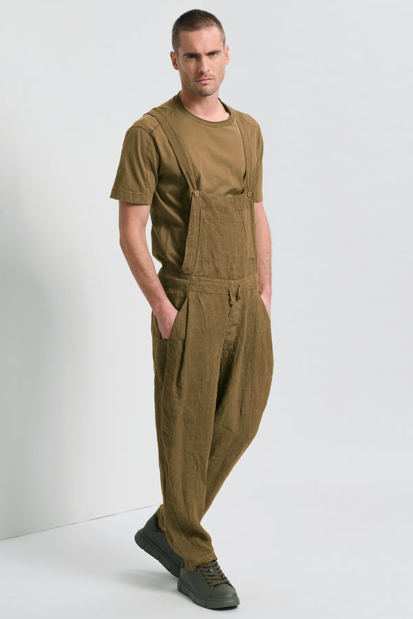 Salopette loose-fit in lino con inserti in maglia con punto spinato di cotone e lino | 1017.CFUTRCD134.U06