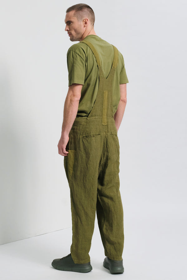 Salopette coupe loose en lin avec applications en maille de coton et lin au point chevron | 1017.CFUTRCD134.U08