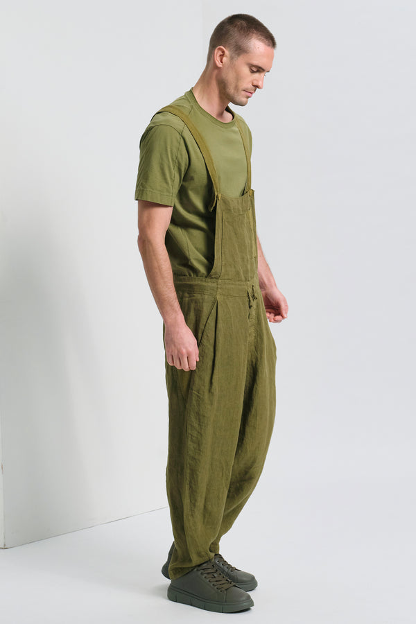 Salopette coupe loose en lin avec applications en maille de coton et lin au point chevron | 1017.CFUTRCD134.U08