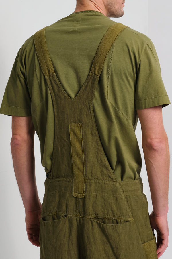 Salopette coupe loose en lin avec applications en maille de coton et lin au point chevron | 1017.CFUTRCD134.U08