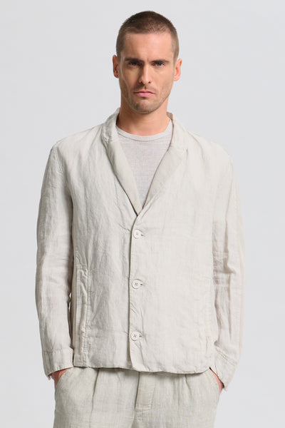 Loose-fit linen jacket with shawl collar and cotton and linen