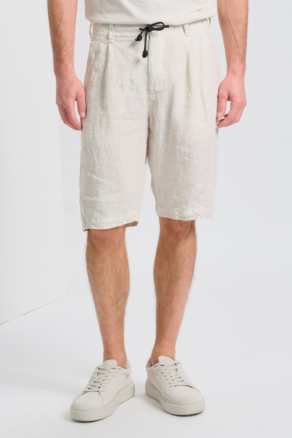 Bermuda jogger regular fit in tela di lino peso medio, tinto in capo | 1017.CFUTRCD136.U02
