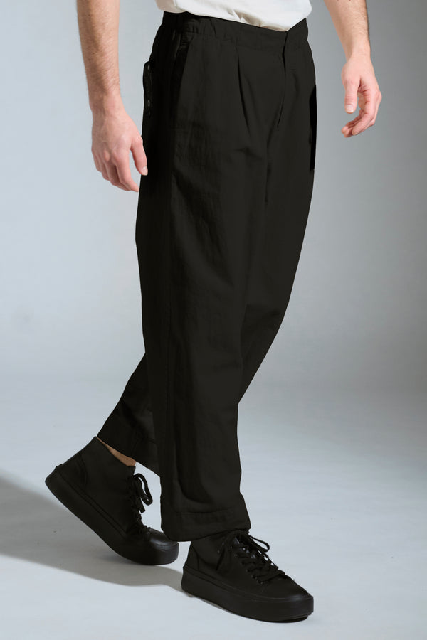 Oversize cropped trousers in linen and cotton with elastic waistband and front pleats | 1017.CFUTRCE141.U10