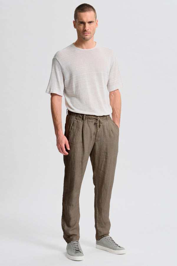 Pantalone jogger regular fit in tela pesante di lino tinto a freddo con cintura elastica | 1017.CFUTRCH170E.U204