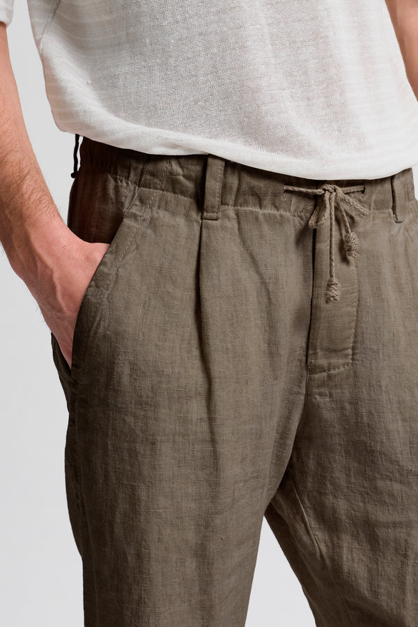 Pantalone jogger regular fit in tela pesante di lino tinto a freddo con cintura elastica | 1017.CFUTRCH170E.U204