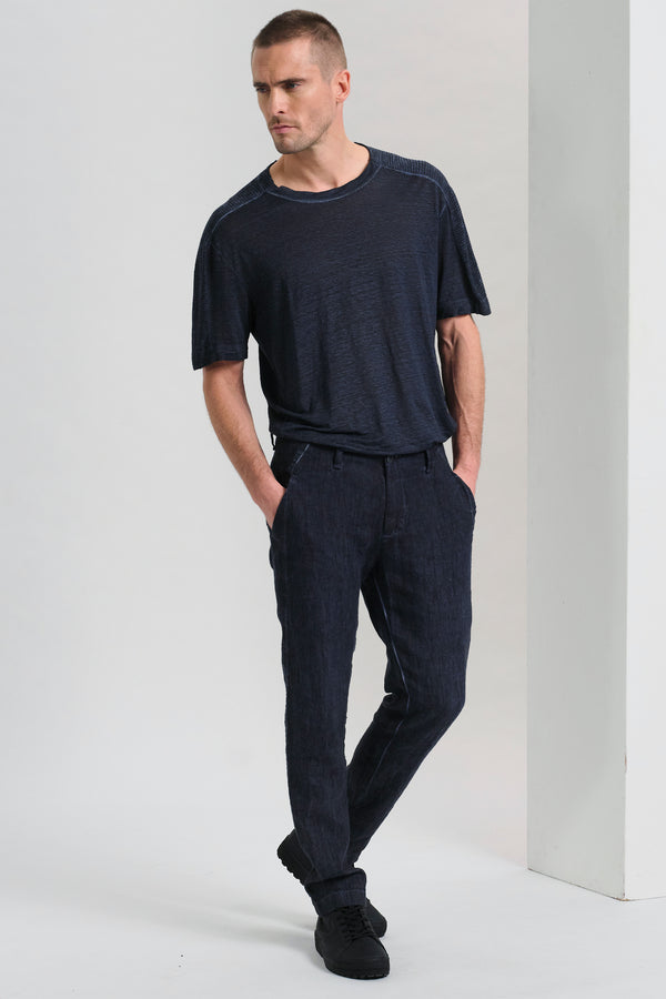 Pantalone tipo jeans regular fit in tela pesante di lino tinto a freddo | 1017.CFUTRCH171E.U205